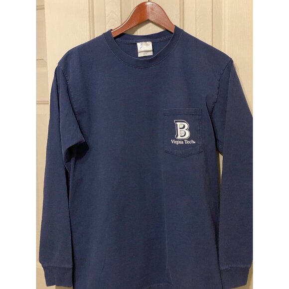 Virginia Tech Block & Bridle Blue L/S T-Shirt Men's Size L Pocket T Vintage - Picture 3 of 12